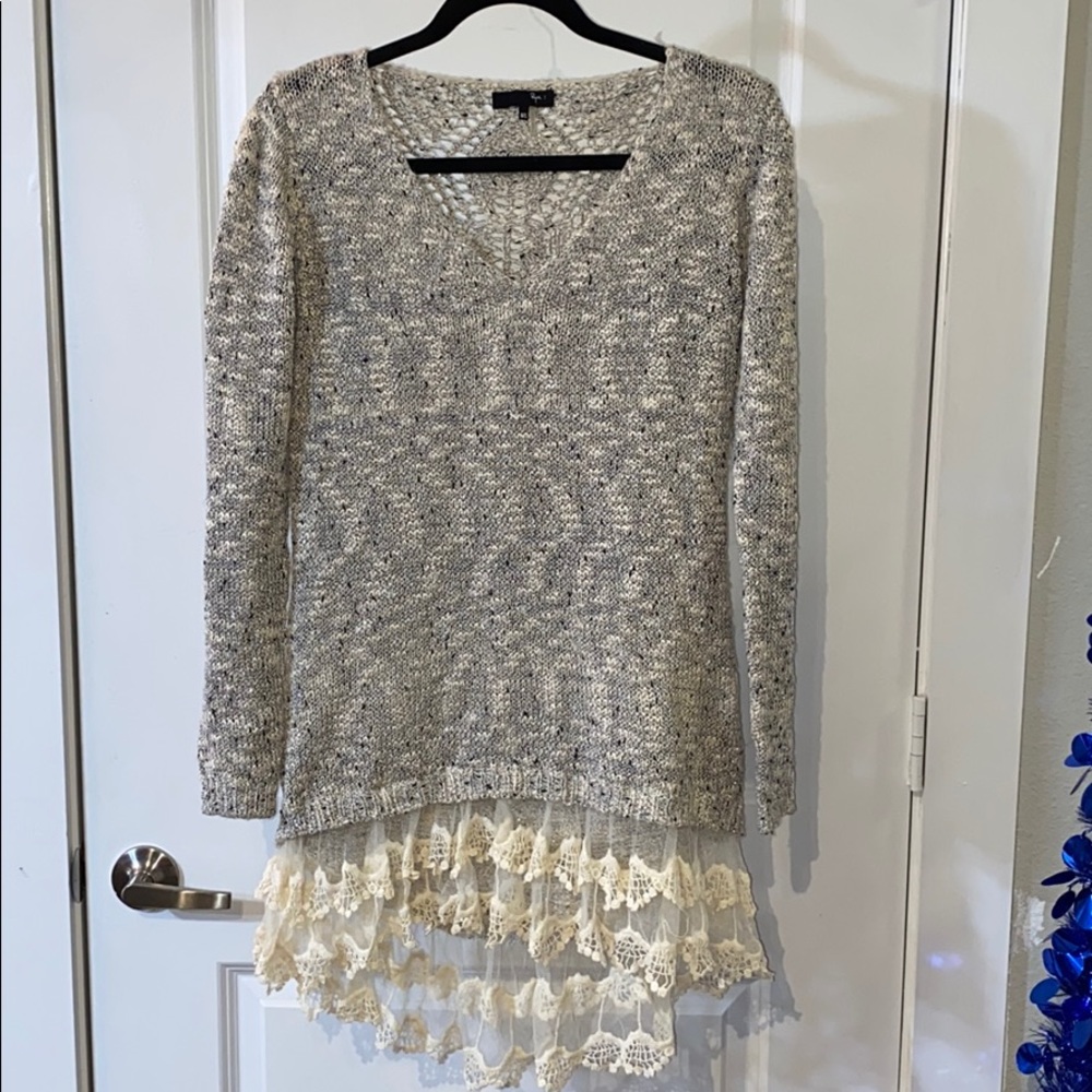 Sparkly Ryu long sleeve knit top with lace bottom